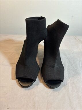 DKNY Black Knit Peep-Toe Sock Booties